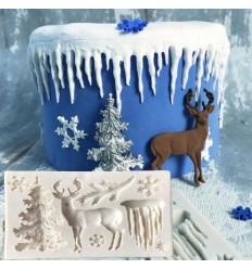 Molde Silicona Reno y Abetos Navidad