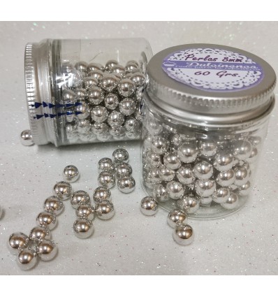PERLAS PLATA METALIZADAS 8 MM. - 60 GRAMOS