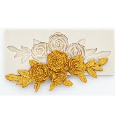 Molde silicona rosas con hojas