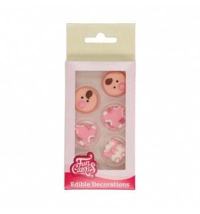 FUNCAKES SET DECORACIONES AZÚCAR BEBÉ ROSA, 12U.