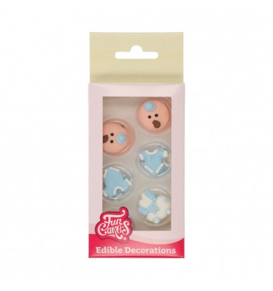 FUNCAKES DECORACIONES AZÚCAR BEBÉ AZUL SET 12U.