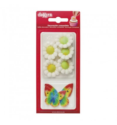 Conjunto 5 FLORES DE ÁZUCAR Y 4 MARIPOSAS DE OBLEA DEKORA