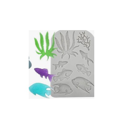 Molde silicona diferentes peces y algas de mar.