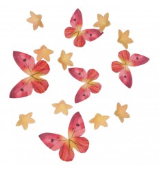 MINI FLORES AMARILLAS Y MARIPOSAS ROJAS DE OBLEAS WILTON